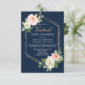 Navy Blue Gold Virtual Baby shower Invitation Kaart (Staand voorkant)