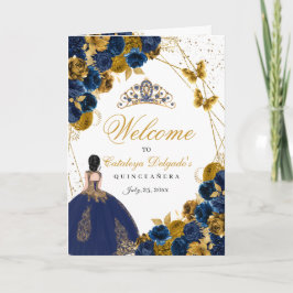Navy Blue & Gold Vlinder Quinceanera-Programma