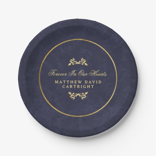 Navy Blue & Gold voor altijd in het hart Herdenkin Papieren Bordje (Voorkant)