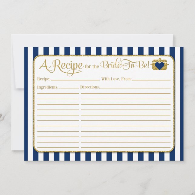 Navy Blue Gold Vrijgezellenfeest Recipe Kaart (Voorkant)