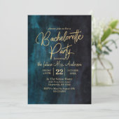 Navy Blue & Gold vrijgezellenfeest uitnodiging (Staand voorkant)