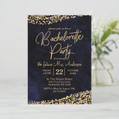 Navy Blue & Gold vrijgezellenfeest uitnodiging (Staand voorkant)