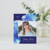 Navy Blue Gold Waterverf Foto Afstuderen Briefkaart (Staand voorkant)