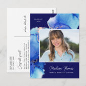 Navy Blue Gold Waterverf Foto Afstuderen Briefkaart (Voorkant / Achterkant)