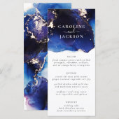 Navy Blue Gold Waterverf Wedding Menu (Voorkant / Achterkant)