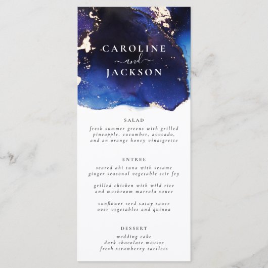 Navy Blue Gold Waterverf Wedding Menu (Voorkant)
