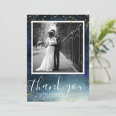 Navy Blue Gold Weddenfoto Hartelijk dank Bedankkaart (Staand voorkant)