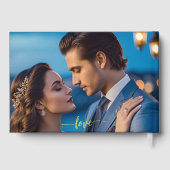 Navy Blue Gold Wedding Custom Foto Echte Folie Gastenboek (Achterkant)