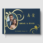 Navy Blue Gold Wedding Custom Foto Echte Folie Gastenboek (Voorkant)