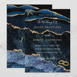 Navy Blue Gold Wedding Invitation Ontwerp uw eigen