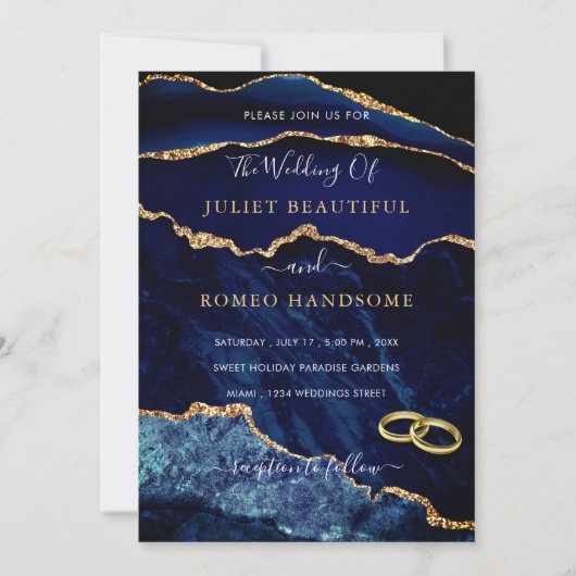 Navy Blue Gold Wedding Invitation Sjabloon (Voorkant)