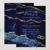 Navy Blue Gold Wedding Invitation Sjabloon (Voorkant / Achterkant)