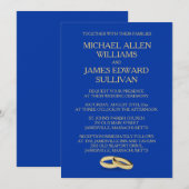 Navy Blue, Gold Wedding Invitations for Two Grooms Kaart (Voorkant / Achterkant)