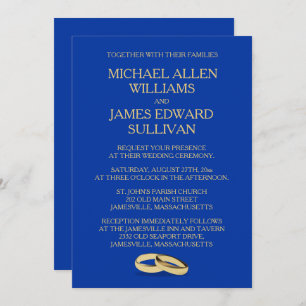 Navy Blue, Gold Wedding Invitations for Two Grooms Kaart