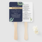Navy Blue Gold Wedding Program Handwaaier (Voorkant en achterkant)