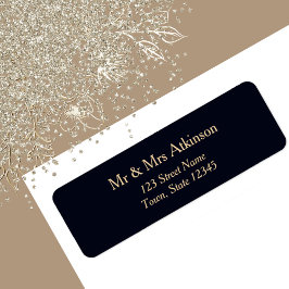 Navy Blue Gold Wedding Return Address Etiket