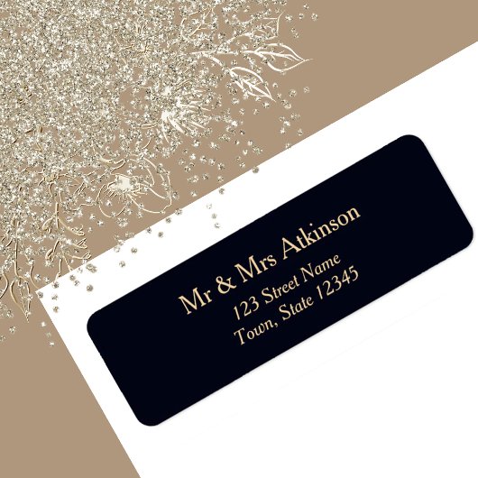 Navy Blue Gold Wedding Return Address Etiket