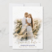 Navy Blue Gold Wedding Save Our Date Photo Card Save The Date (Voorkant)