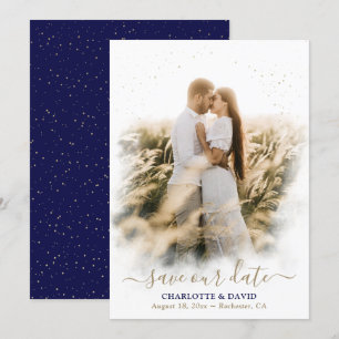 Navy Blue Gold Wedding Save Our Date Photo Card Save The Date
