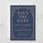 Navy Blue Gold Wedding Save the Date (Voorkant)