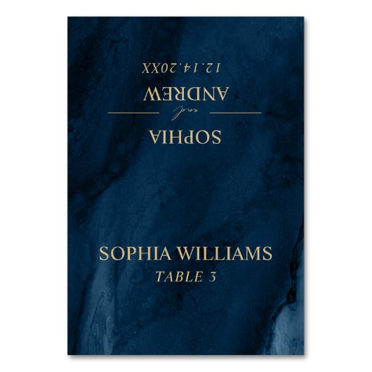 Navy Blue & Gold Wedding Table Kaart (Voorkant)