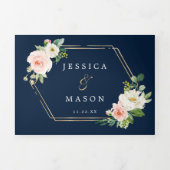 Navy Blue Gold Wedding Tri-Fold Invitations RSVP Drieluik Uitnodiging (Cover)
