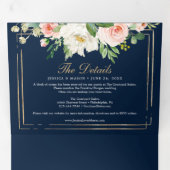 Navy Blue Gold Wedding Tri-Fold Invitations RSVP Drieluik Uitnodiging (Binnenzijde eerst)