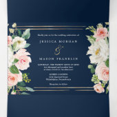 Navy Blue Gold Wedding Tri-Fold Invitations RSVP Drieluik Uitnodiging (Binnenkant midden)