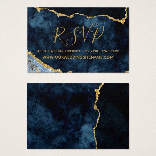 Navy Blue Gold Wedding Website RSVP Kaarten invoeg Visitekaartje (Voorkant /achterkant)