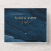 Navy Blue & Gold Weduwing All-in-One uitnodiging (Achterkant)