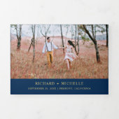 Navy Blue Gold Wereldkaart Alles in een bruiloft Drieluik Uitnodiging (Cover)