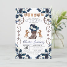 Navy Blue Gold Western Charra Boots Quinceañera