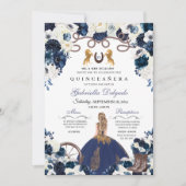 Navy Blue Gold Western Charra Ranchero Quinceanera Kaart (Voorkant)