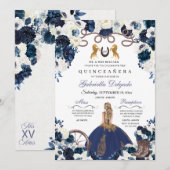 Navy Blue Gold Western Charra Ranchero Quinceanera Kaart (Voorkant / Achterkant)