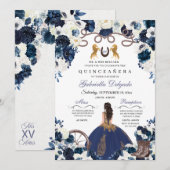 Navy Blue Gold Western Charra Ranchero Quinceanera Kaart (Voorkant / Achterkant)