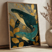 Navy Blue& Gold Whale Illustration Kintsugi Ocean Poster