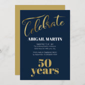 Navy Blue Gold White 50e verjaardag Kaart (Voorkant / Achterkant)