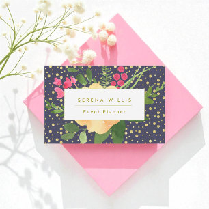 Navy Blue Gold Yellow Event Planner Visitekaartje