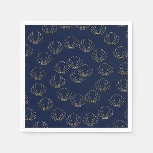 Navy Blue & Gold Zee Shell Zeemeermin Vrijgezellen Servet (Voorkant)