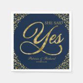 Navy Blue Gold zei ja tegen Engagement Party Servet (Voorkant)