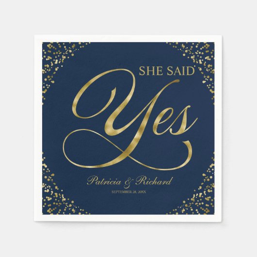 Navy Blue Gold zei ja tegen Engagement Party Servet (Voorkant)