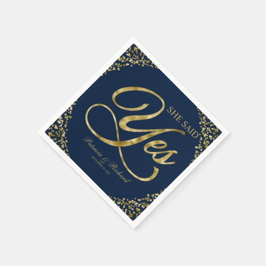 Navy Blue Gold zei ja tegen Engagement Party Servet (Hoek)