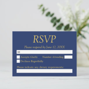 Navy Blue Golden Beige bruiloft RSVP Kaart