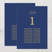 Navy Blue Golden Beige Gastennamen Tafel Kaart (Voorkant / Achterkant)
