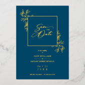 Navy Blue Golden Branches Frame Photo Folie Uitnodiging (Voorkant)