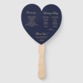 Navy Blue Golden Calligraphy Heart Wedding Program Handwaaier (Achterkant)