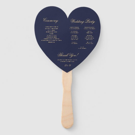 Navy Blue Golden Calligraphy Heart Wedding Program Handwaaier (Achterkant)