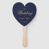 Navy Blue Golden Calligraphy Heart Wedding Program Handwaaier (Voorkant)
