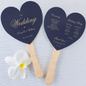 Navy Blue Golden Calligraphy Heart Wedding Program Handwaaier