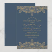 Navy Blue Golden Lace Engagement Party Elegant Kaart (Voorkant / Achterkant)